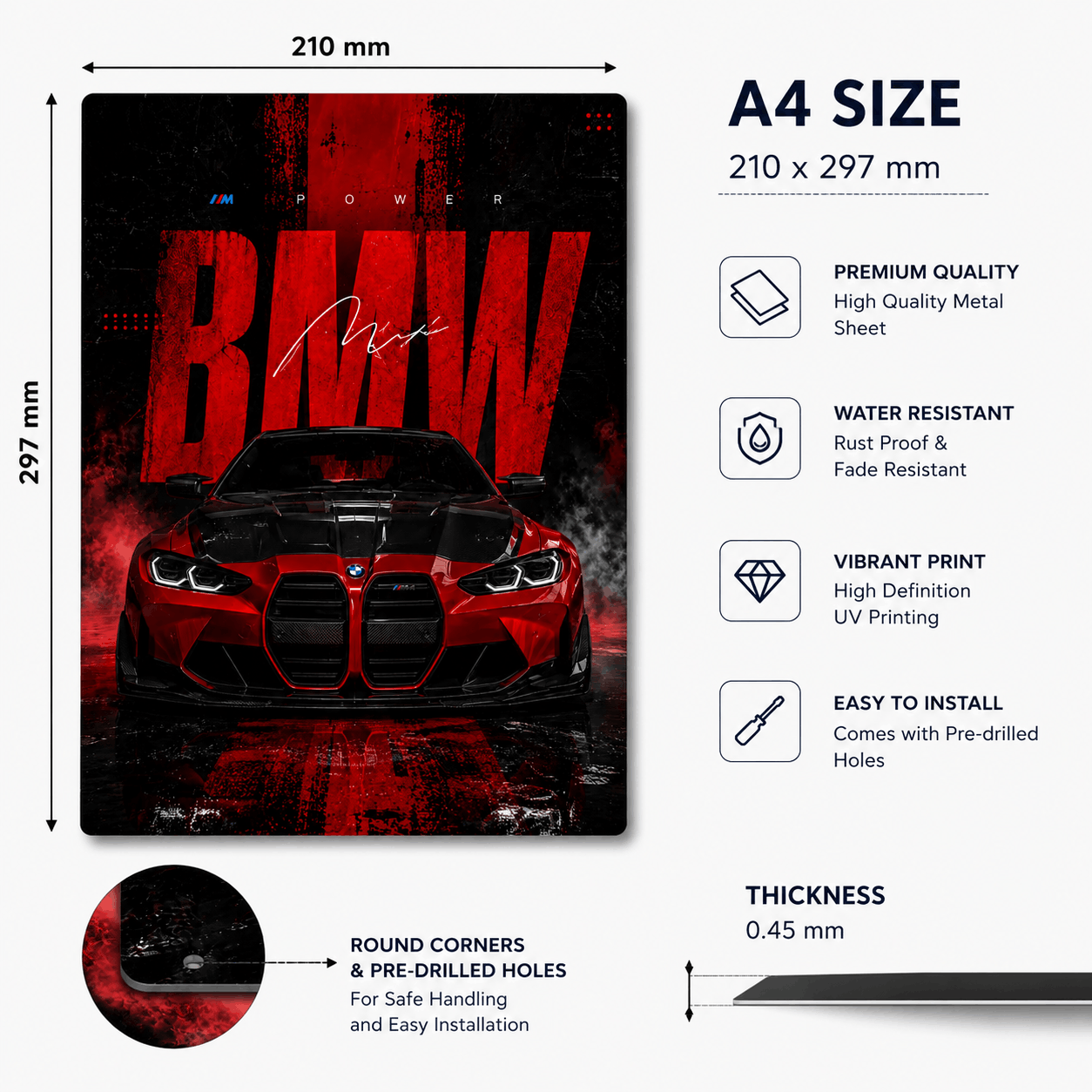 BMW M4 Car Poster Metal Sheet Wall Decor for Bedroom | HeatX India