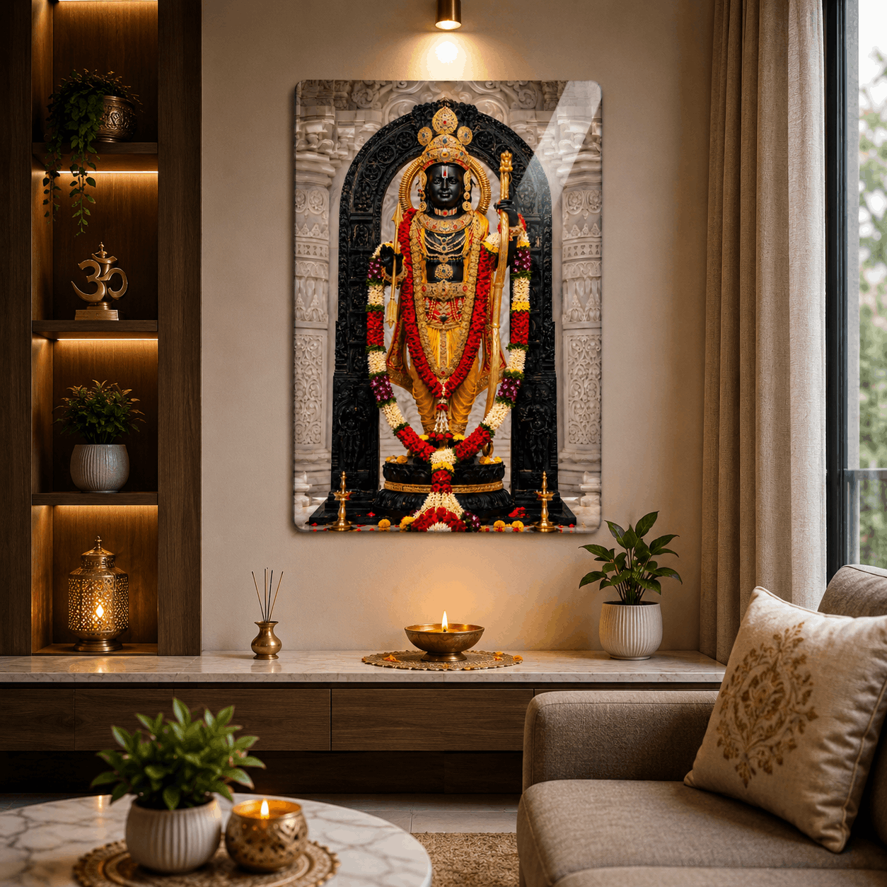 Premium Lord Ram Metal Photo Print A4 | Waterproof Hindu God Wall Decor | Temple Decoration | Glossy Metal Frame | HeatX India