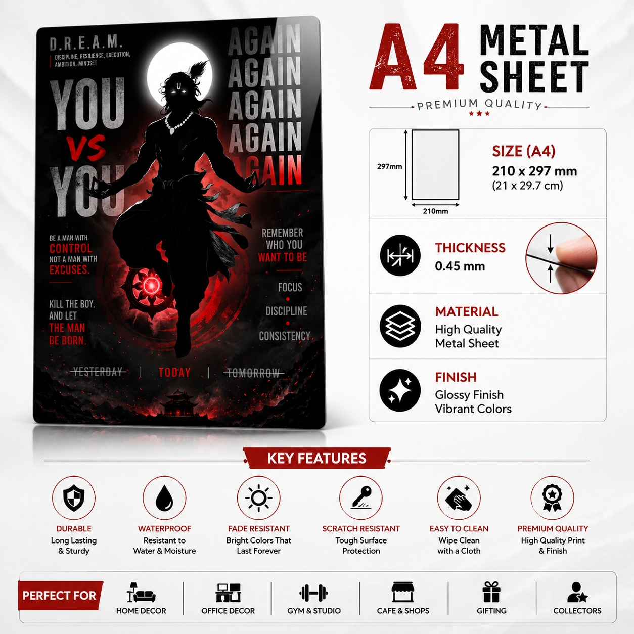 You vs You Motivational Metal Sheet Poster | A4 Inspirational Wall Art | Gym, Office & Bedroom Decor | HeatX India