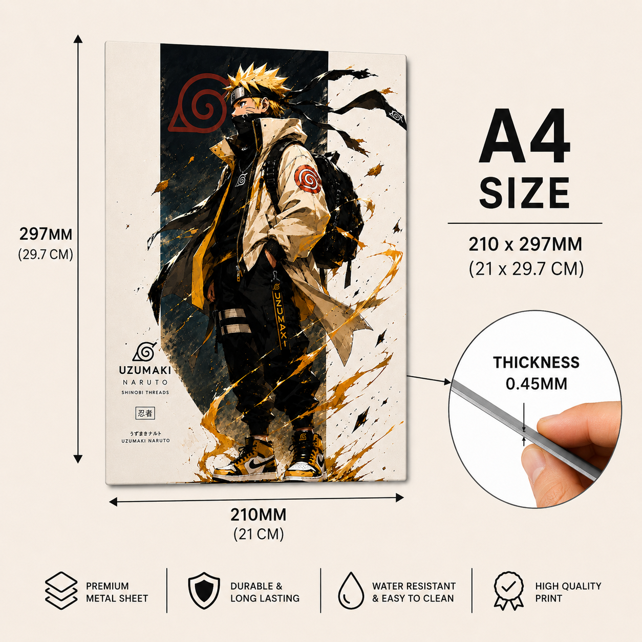 Naruto Uzumaki Anime Metal Wall Decor A4 Poster | HeatX India
